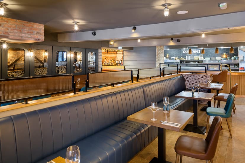 Cork restaurant seating area with warm lighting